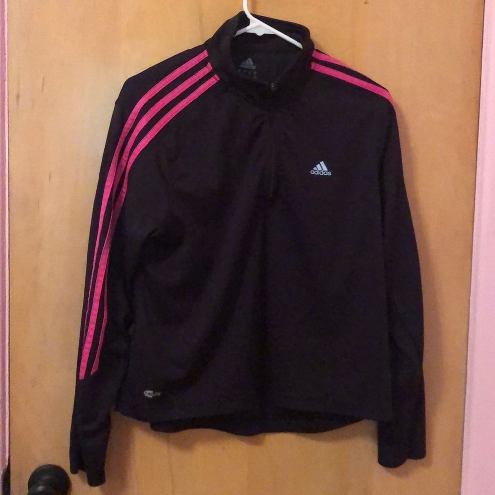 Blue and pink zip up athletic hoodie